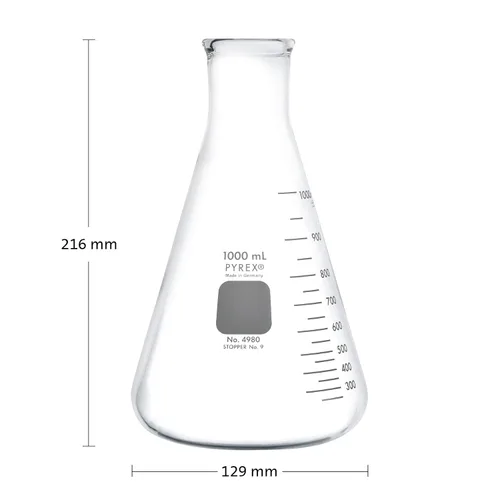 Vista 2 de PYREX PYREX - Frasco Erlenmeyer de boca estrecha con borde resistente, frasco de vidrio de borosilicato para química de primera calidad