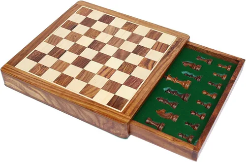 Vista 6 de Juego de mesa de ajedrez de madera con piezas magnéticas (12 x 12 pulgadas, no plegable con cajón)