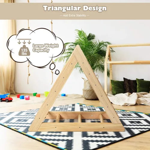 Vista 4 de GLACER Escalera triangular de madera para escalar, escalador triangular para niños pequeños con 3 escaleras de escalada diferentes para niños de 3