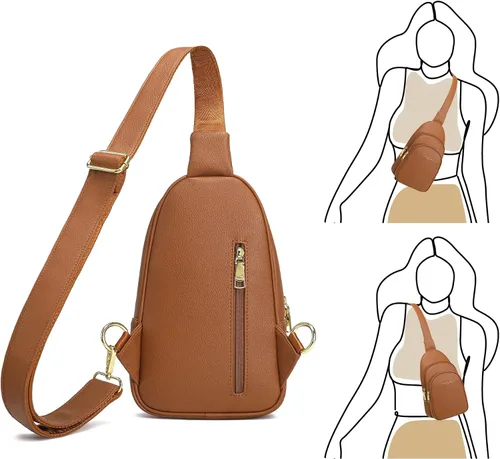 Vista 5 de INICAT Riñoneras cruzadas, bolsos de cuero para el pecho para mujer