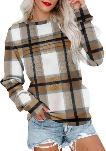 Vista 31 de Sudaderas para mujer, cuello redondo, manga larga, suave, ajuste holgado, ropa de primavera y otoño 2026, S-2XL