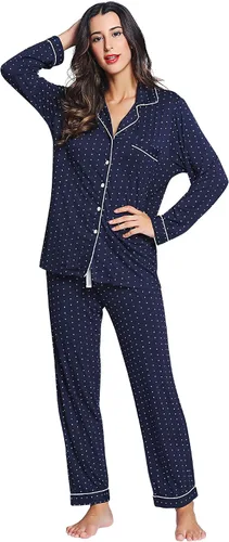 Vista 6 de Pijama de bambú ultra suave para mujer, juego de pijama - manga largacon botones.