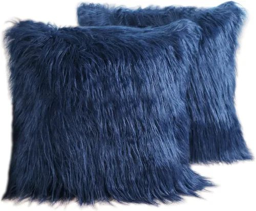 Vista 9 de Fundas de almohada de piel sintética de 18 x 18 pulgadas, decoración de lujo de piel larga mongol, esponjosa, suave, funda de cojín cuadrada