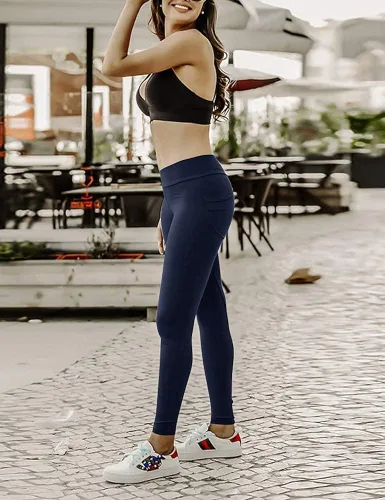 Vista 4 de HIOINIEIY Leggings fruncidos con levantamiento de glúteos para mujer, cintura alta, pantalones de yoga con bolsillos