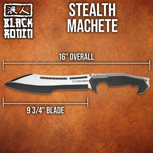 Vista 2 de Black Ronin Machete y funda Stealth Hoja de acero inoxidable de espiga completa Acabado negro y satinado Básculas ergonómicas de mango