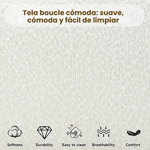 Vista 4 de Merax Cama de plataforma tapizada de tela Boucle tamaño Queen con cabecera curvada, marco de cama de madera moderno con patas cilíndricas para Crema