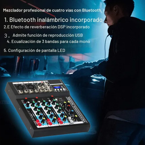 Vista 7 de Depusheng HT4 Bluetooth compatible con Bluetooth - Consola digital profesional para DJ con mezclador USB de 4 canales, tableros de mezcla