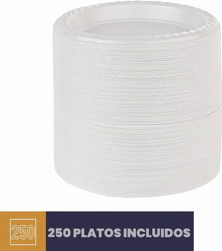 Vista 5 de BluShine Paquete de 250 platos de plástico blanco de 6 pulgadas, desechables, fuertes y resistentes