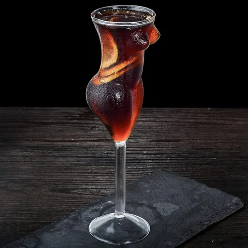 Vista 3 de Firlar Vaso de cóctel creativo, copa de vidrio con forma de cuerpo único de 6.1 fl oz, copa de vino de cóctel, copas de bebida elegantes, vasos