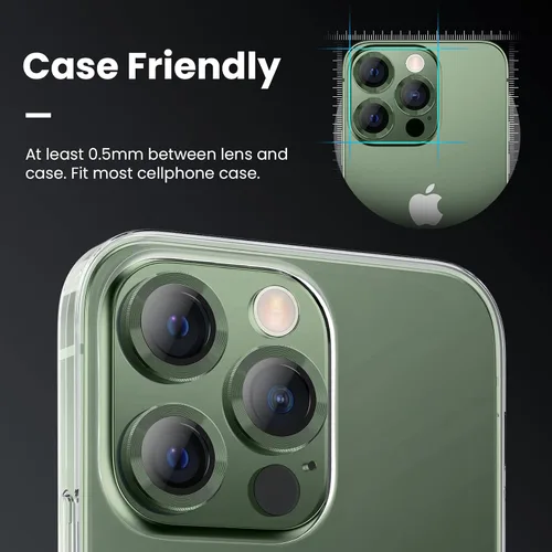 Vista 4 de Tensea Protector de lente de cámara para iPhone 13 Pro, iPhone 13 Pro Max, protector de pantalla de vidrio templado 9H, anillo individual de metal