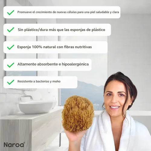 Vista 3 de Naroa Esponja natural exfoliante para ducha Esponja de baño para una piel sana Esponja de baño sin blanquear Sin plástico sostenible (pequeño)