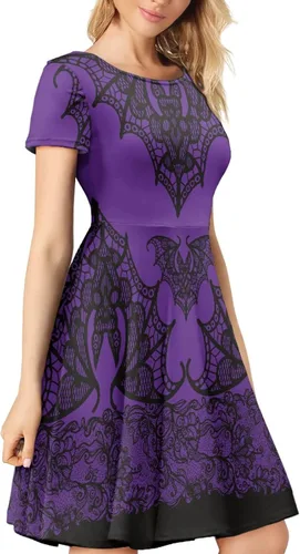 Vista 4 de Youngerbaby Cool Maid - Vestido de Halloween para mujer, vestido midi de verano, vestido casual con vuelo, para festivales