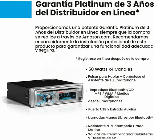 Vista 2 de BOSS Audio Systems MR500UABS Estéreo Marino para Barco – DIN Sencillo, Bluetooth, Reproductor de CD DVD, Receptor de Radio AM/FM, USB Blanco