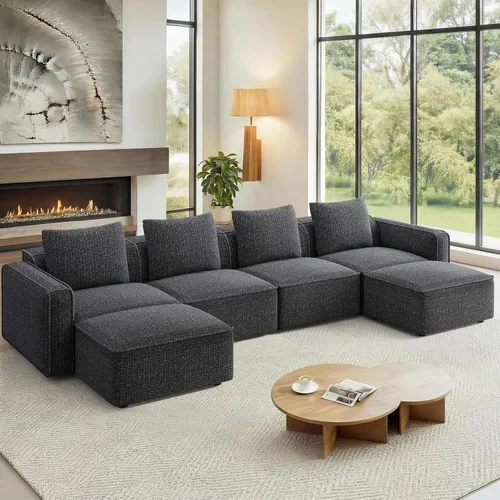 Vista 19 de Welzona Sofá modular de 132 pulgadas, sofá modular bloqueado, sofás con marco de madera para sala de estar, sofá en forma de U de 22 pulgadas
