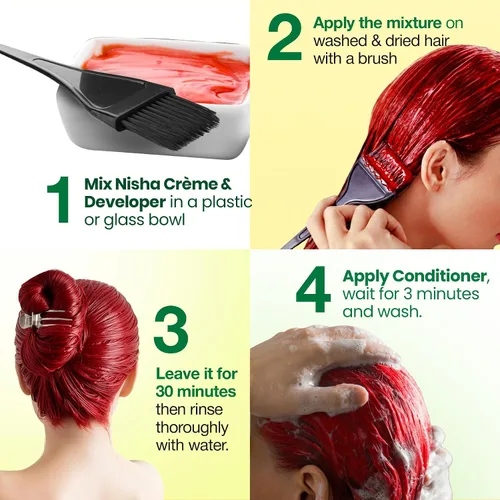 Vista 6 de Nisha - Tinte cremoso para el cabello (150 ml/cada) rojo llama, paquete de 1