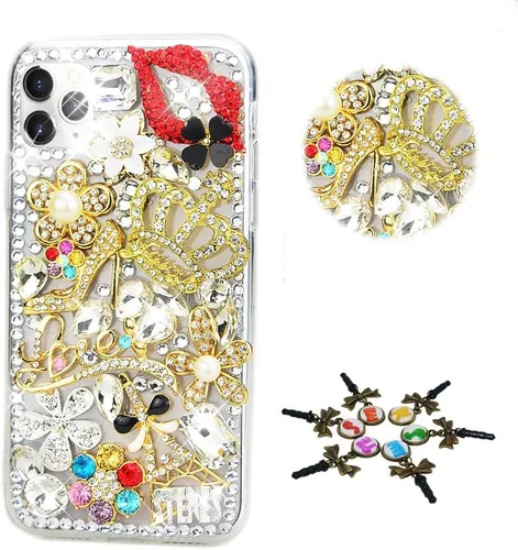 Vista 21 de Sparkle Case Compatible con Samsung Galaxy Z Flip 2 5G - Elegante - Funda 3D hecha a mano con corona brillante y labios sexy para niñas de tacón