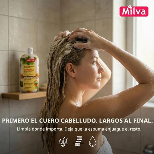 Vista 3 de Milva Champú con extracto natural de manzanilla - Da suavidad y brillo al cabello 6.8 fl oz por Milva