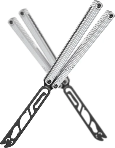 Vista 8 de Nabalis x Seongbae — Cuchillo de mariposa Balisong Cat Trainer, diseño de canal, recubierto de teflón, aluminio 7075, ligero, equilibrado y divertido