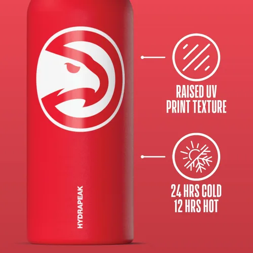 Vista 4 de Hydrapeak Botella de agua aislada de 32 onzas con licencia oficial de la NBA Atlanta Hawks Oasis con tapa de botón y asa integrada, botella