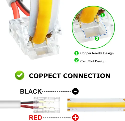 Vista 6 de LightingWill Conectores LED de 2 pines de 0.315 in, 10 unidades DC hembra conector transparente sin soldadura, conector de luz de cinta LED 2