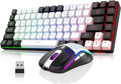 Vista 8 de Combo de teclado y mouse inalámbricos RedThunder K84, batería recargable con retroiluminación arco iris, teclado ultra compacto TKL de 75%