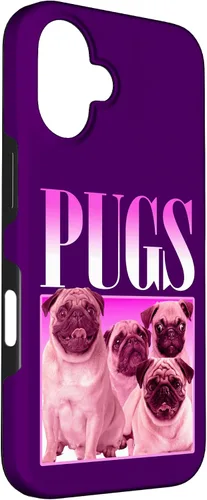 Vista 3 de iPhone 16 Pugs Bootleg Rap Lindo Pug Dog Pet Owners Retro 90's Poster Case