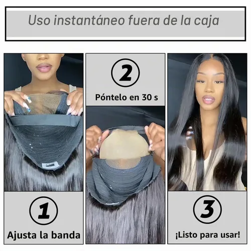 Vista 2 de Peluca Bob sin pegamento de llevar y usar cabello humano liso, 6x4 precortada con encaje HD sin pegamento, prearrancada, pelucas con cierre frontal