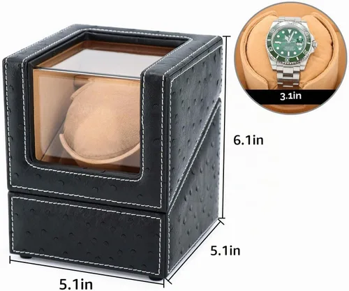 Vista 6 de Bobinadora automática de reloj individual para Rolex y otros relojes de lujo, enrollador automático con motor silencioso, exterior de cuero
