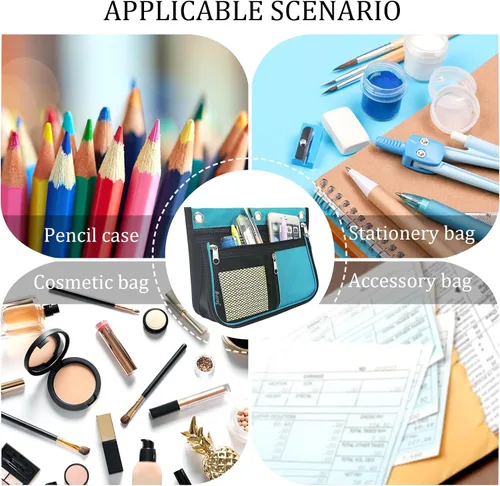 Vista 7 de Estuche de gran capacidad para carpeta de 3 anillas, bolsas expandibles con cremallera, 3 compartimentos para organizadores de oficina (azul)