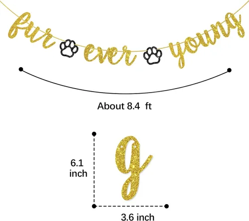 Vista 2 de Cartel de Fur Ever Young, decoraciones de fiesta de cumpleaños con temática de mascotas, pancarta de cumpleaños de perro y gato, suministros