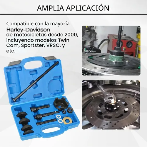 Vista 6 de ReluxGo Kit de herramientas de extracción de rodamientos de rueda para Harley Davidson, herramienta de extracción e instalación de rodamientos