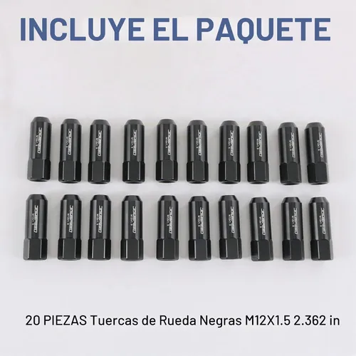 Vista 6 de JDMSPEED - Repuesto de tuercas de llanta alargadas de aluminio de 2.23 pulgadas para llantas M12 x 1.5, 20 unidades, color negro