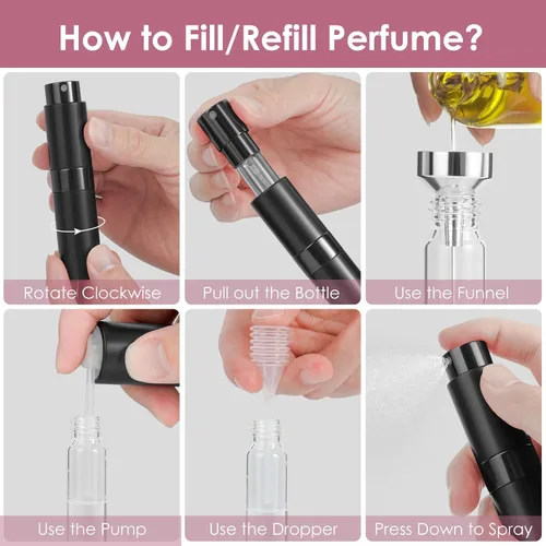 Vista 5 de Saiveina Botellas atomizadoras de perfume de viaje de 0.3 fl oz rellenables, mini atomizador para perfume, dispensador de perfume de bolsillo