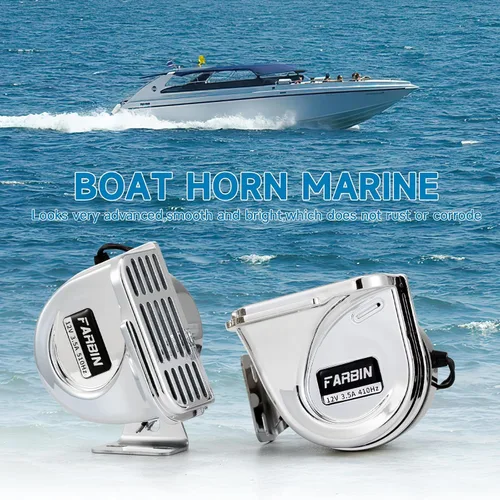 Vista 2 de FARBIN Bocina para barcos de acero inoxidable impermeable para barcos Bocina de coche súper fuerte de 12 V con soporte base para veleros, yates