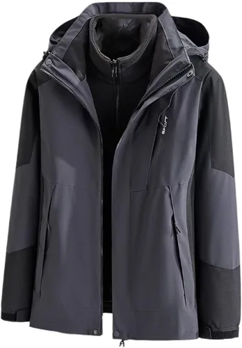 Vista 3 de Chaqueta impermeable 3 en 1 con capucha para hombre, chaqueta de esquí, chaqueta de nieve de invierno con forro polar cálido, resistente al viento