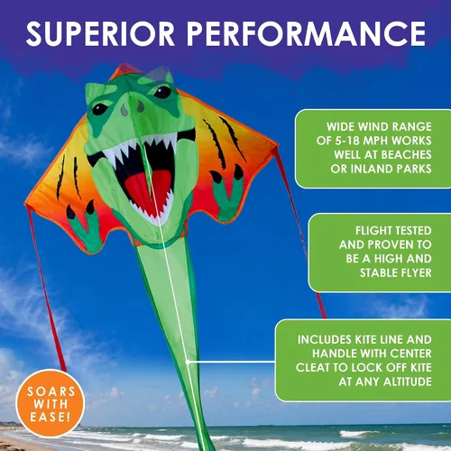 Vista 4 de Premier Kites Large Easy Flyer Animal Kingdom Kite Complete Set – Easy to Fly Single Line Kite with 300 ft Flying Line Included, Durable Lightweight