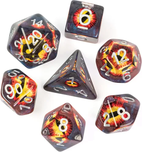 Vista 2 de Cusdie Dados DND de 7 troqueles, juego de dados poliédricos rellenos de globo ocular, para juegos de rol, dados D&D (globo ocular marrón)