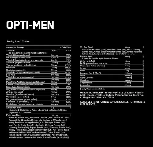 Vista 4 de Optimum Nutrition Opti-Men Suplemento diario de multivitaminas, 90