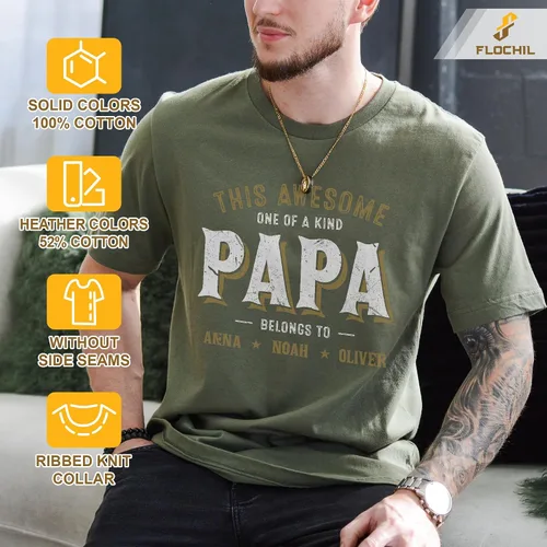 Vista 6 de FLOCHIL Camisa personalizada para papá para hombres, camisa de papá personalizada con nombres de niños, camiseta personalizada para el día