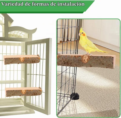 Vista 6 de Plataforma de perca de pájaro de madera de manzana natural de 2 Se adapta a loros pequeños (conejos, conures) Parte superior plana y parte