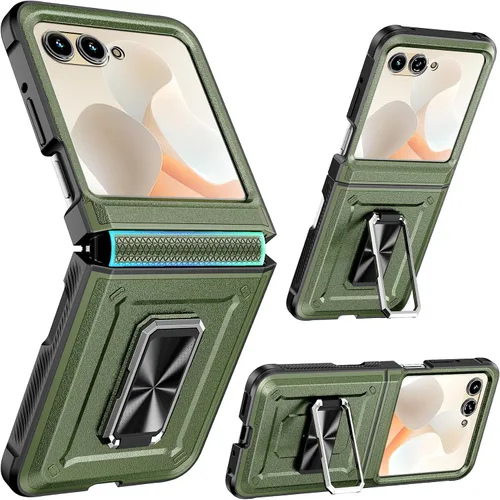 Vista 10 de Funda para Motorola Razr 2024/2025 [no es compatible con Ultra o Plus], con protección de bisagra y protector de pantalla integrado, soporte de 360°