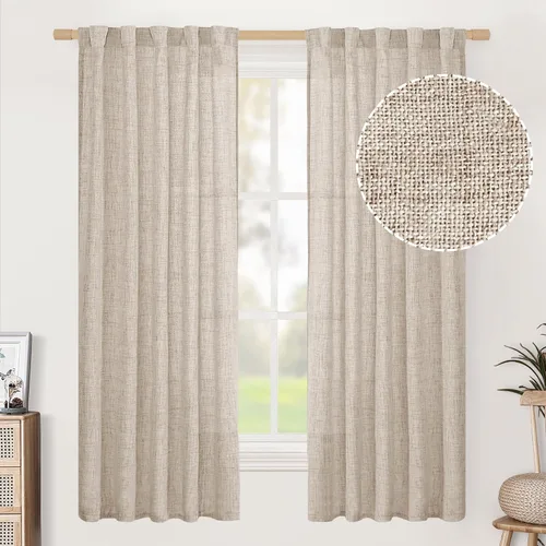 Vista 56 de BGment Cortinas cortas de lino marfil de 36 pulgadas de largo para ventanas de cocina, pequeñas cortinas texturizadas rústicas para café sobre
