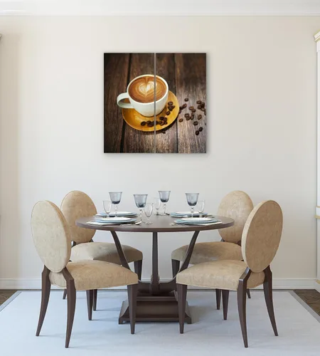 Vista 6 de Lienzo decorativo para pared, juego de 2 piezas, impresiones decorativas con múltiples paneles divididos, imagen de café latte de 24 x 24 pulgadas