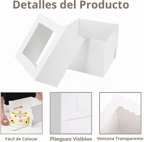 Vista 3 de Moretoes - Cajas altas para tartas de 10 x 10 x 8 pulgadas con ventana, 10 cajas para pastel