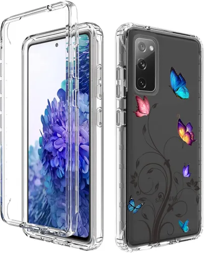 Vista 6 de Funda para Galaxy S20 FE 5G, SM-G781U con protector de pantalla de vidrio templado, cuerpo completo transparente con protección de diseño floral