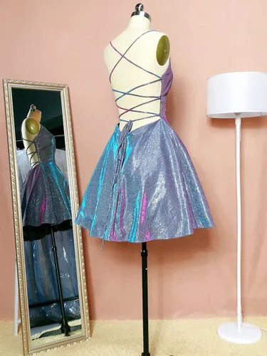 Vista 5 de Vestido corto de graduación con bolsillos vestido corto de graduación para jóvenes vestido de fiesta de graduación sin espalda