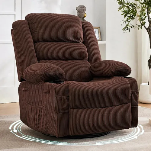 Vista 19 de Garvee Silla reclinable mecedora para adultos amplia giratoria de 360° Marrón