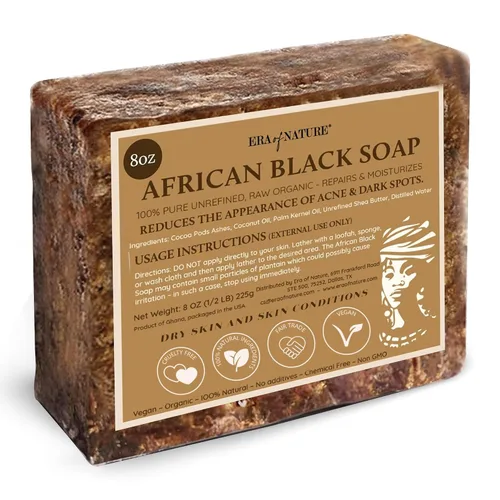 Vista 11 de era of nature El mejor jabón negro africano orgánico crudo, para pieles secas y condiciones de piel. Ingredientes puros y naturales, importados