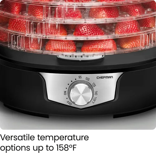 Vista 5 de Chefman Deshidratador de alimentos de 5 bandejas, bandejas transparentes de 11.4 pulgadas, control de temperatura ajustable, crea aperitivos secos