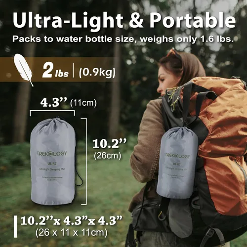 Vista 4 de TREKOLOGY Colchoneta para Dormir para Campamento– Ultraligera, Colchoneta de Campamento de 4" de Grosor con Valor R de 7.2 para Todas las Verde